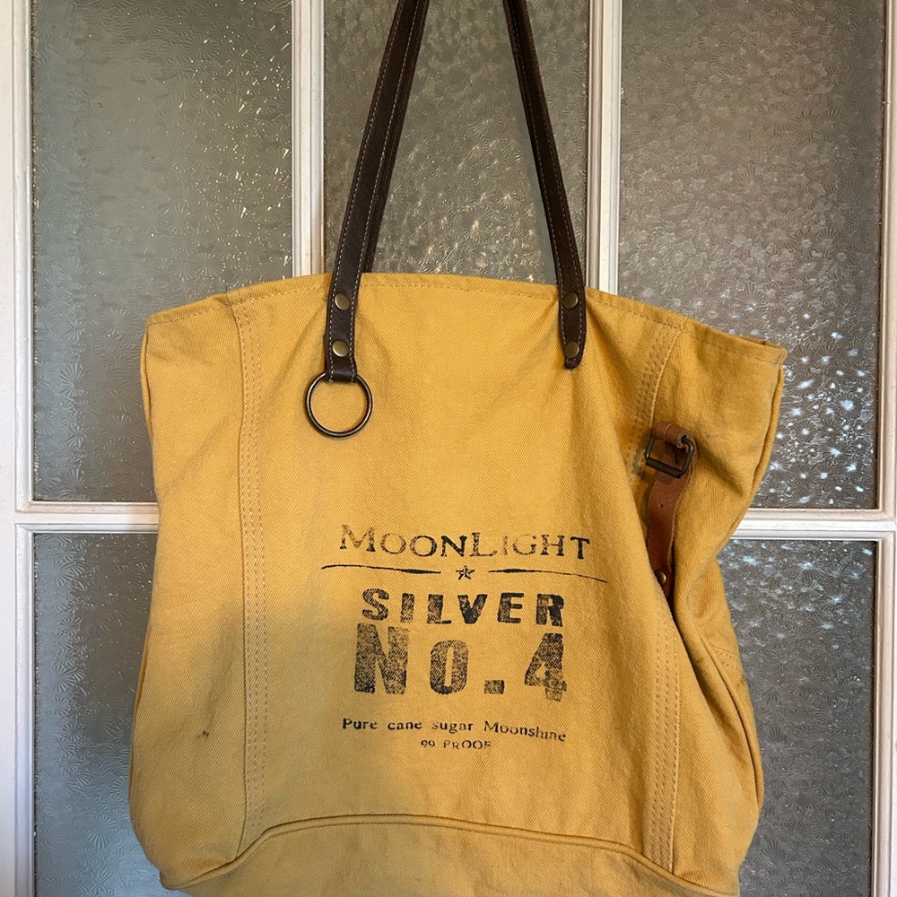 Yellow Canvas Tote Bag with Brown Handles
